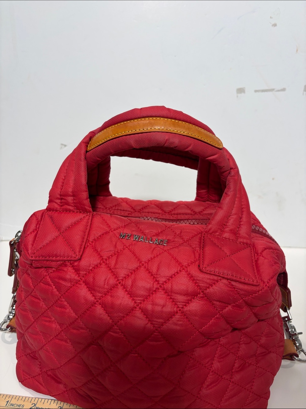MZ Wallace Classic Sutton Crossbody Bag | Red Quilted Nylon | Good Condition - Picture 2 of 8